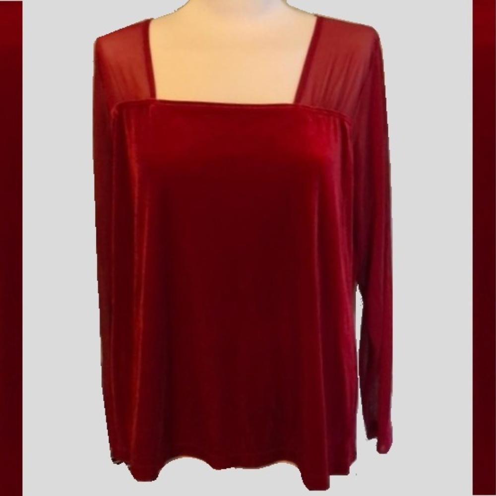 Suzie In The City Red Velvet Long Sleeve Square Neck Top